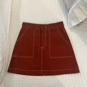 Zara TRF collection Burnt orange Denim skirt with white stitching